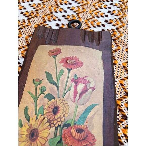 Vintage MCM Wooden Floral Art Plaques - Picture 7 of 9